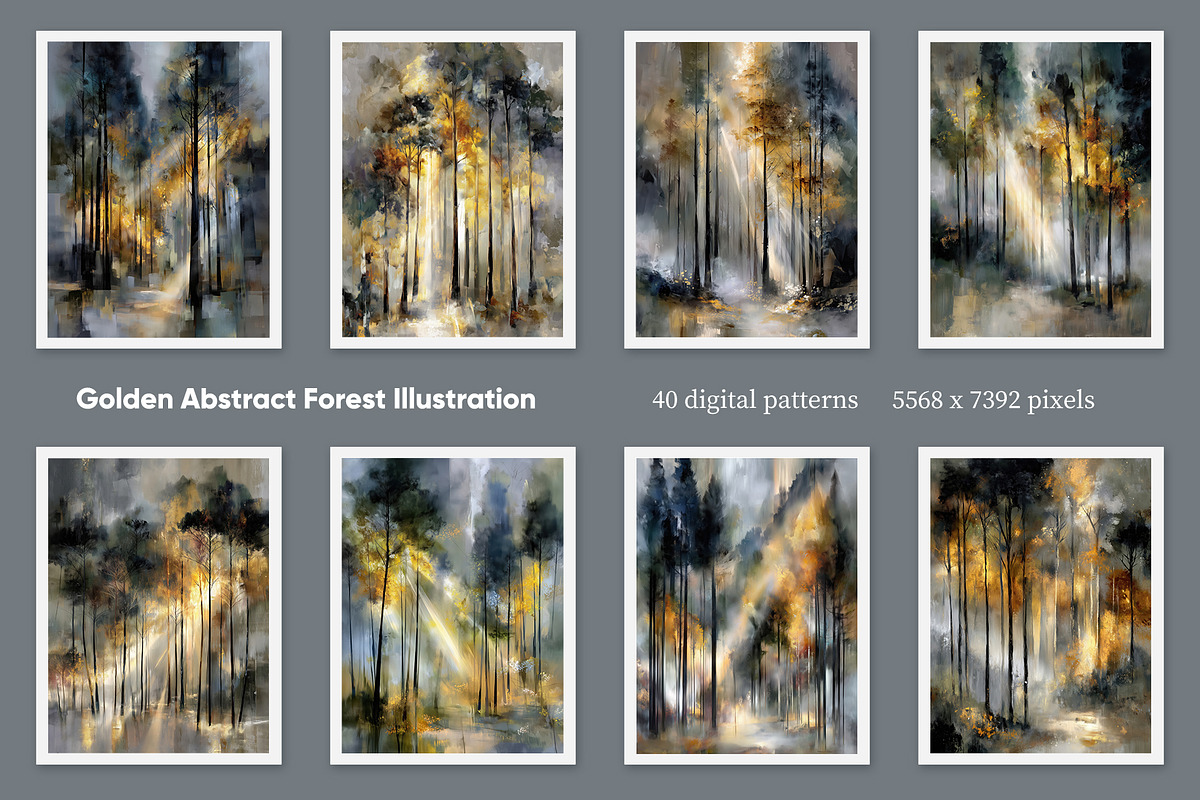 Golden Abstract Forest Illustration, a Decorative Illustration by Housui Patterns (Photo 2 of 12)