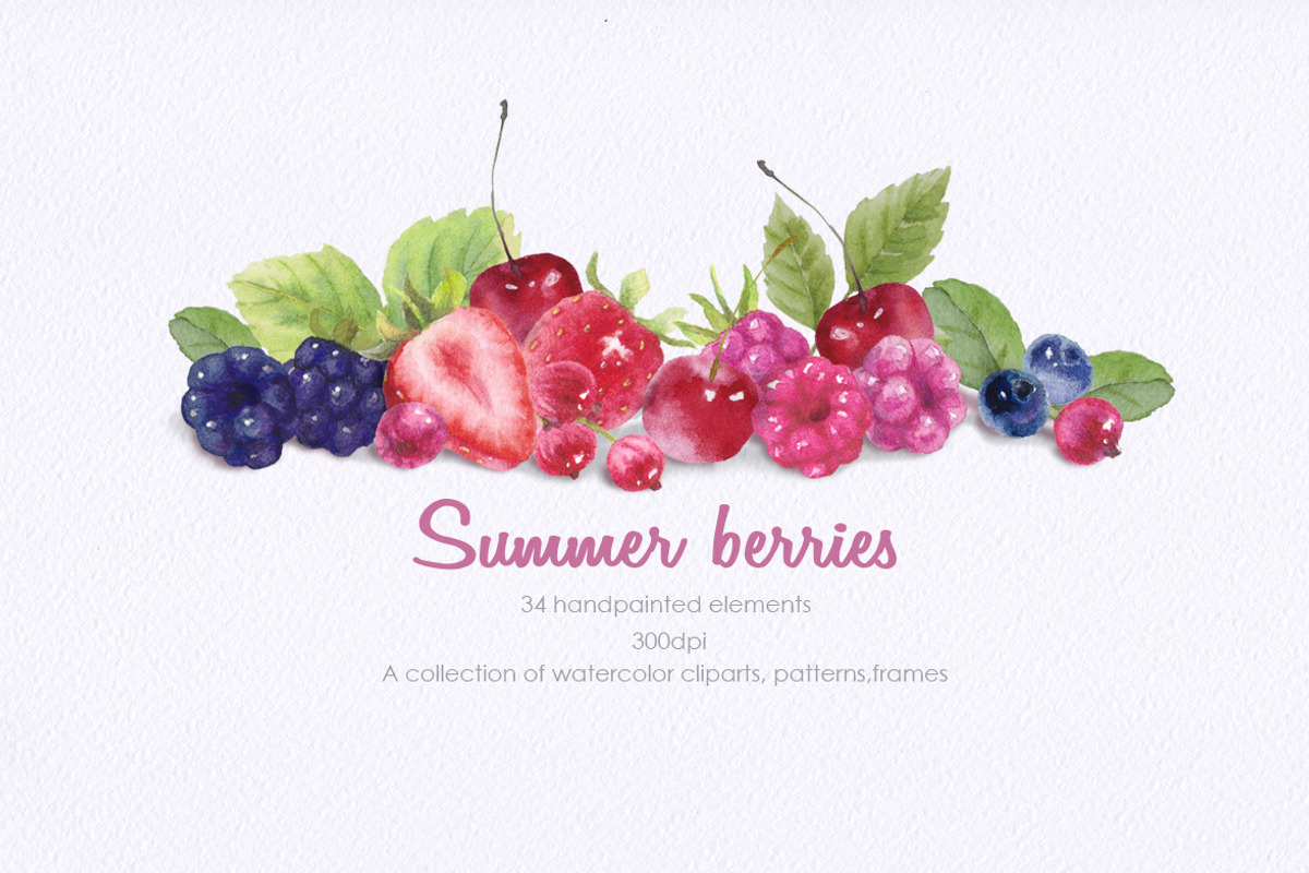 Summer berries watercolor, an Illustration by oKOLOstyle (Photo 1 of 5)