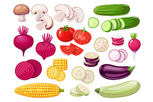 Cartoon vegetables slices, a Food Illustration by YummyBuum