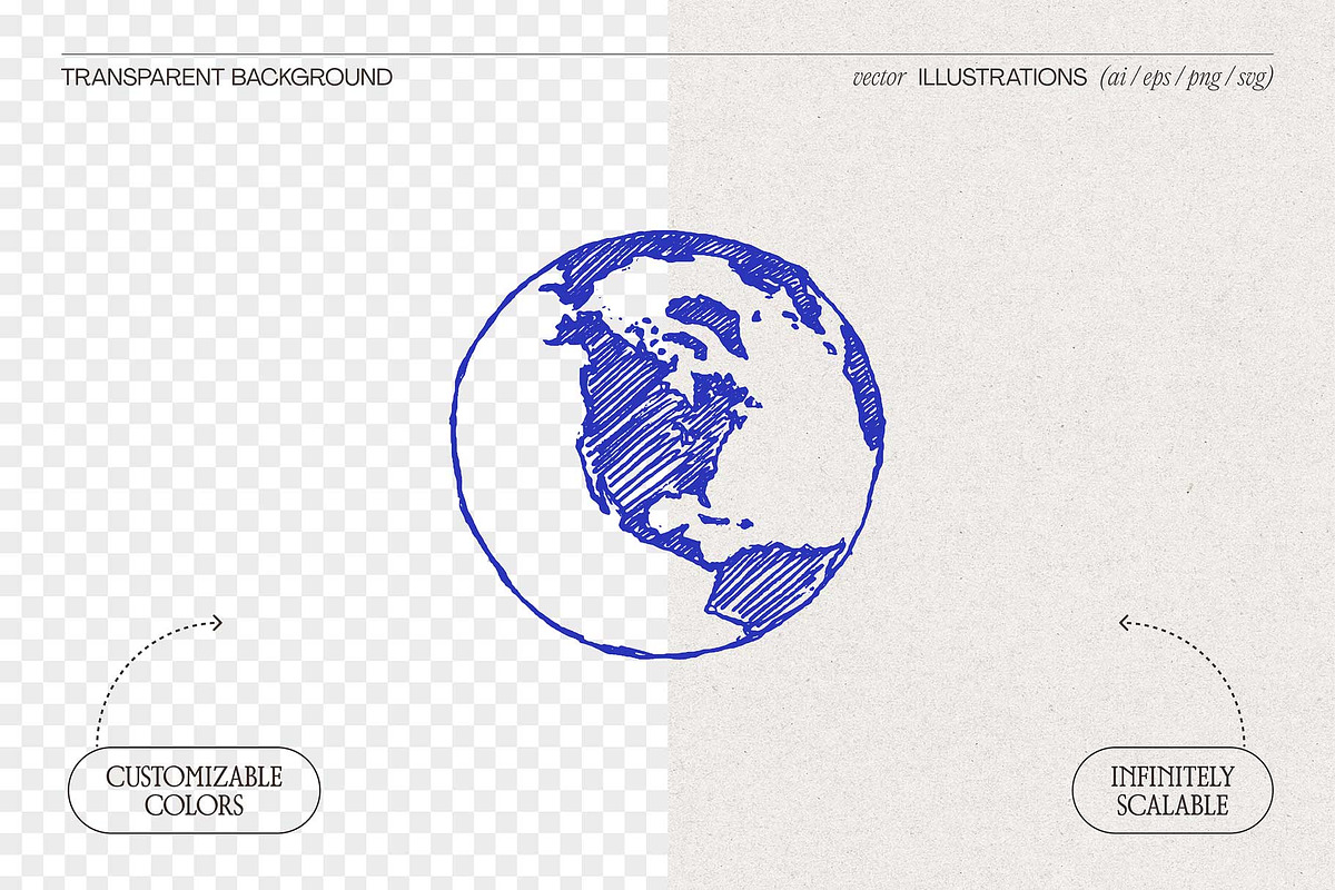 Etched Globe Sketches Collection, an Object Illustration by TheMountBirdStudio (Photo 2 of 8)