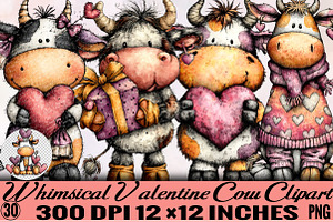 Whimsical Valentine Cow Clipart, an Illustration by SVGArt