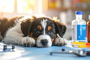 Puppy at Veterinary Clinic with Medical Tools, an Animal Photo by Davizro's Market