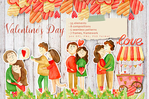 Valentines Day watercolor Set