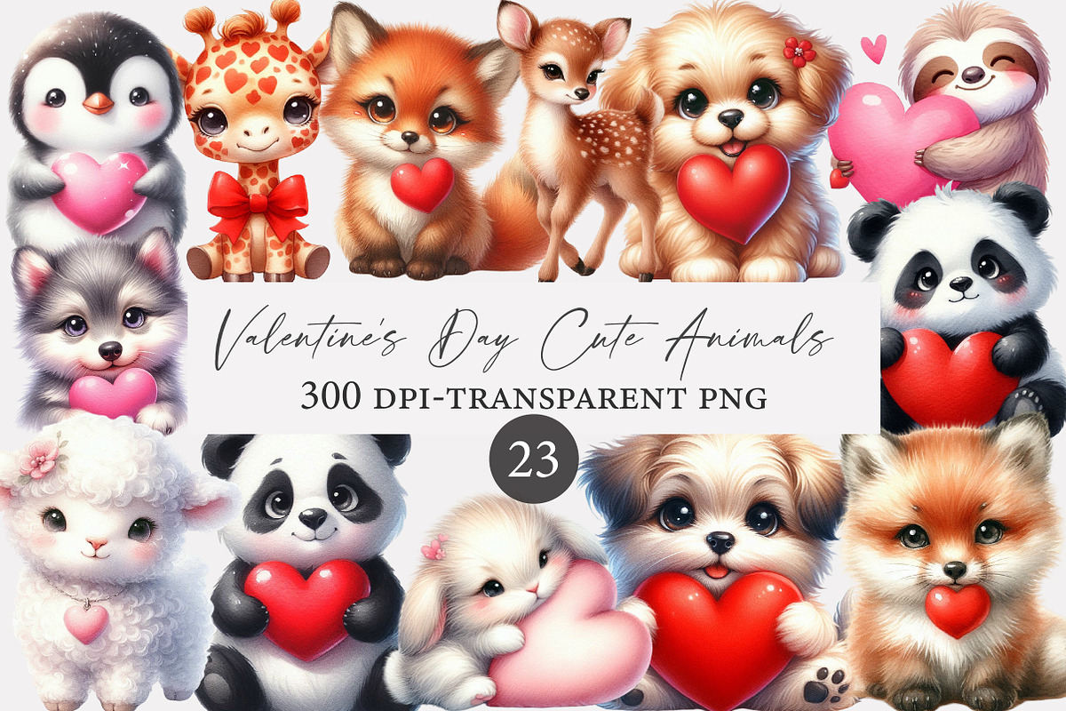 Valentine’s Day Cute Animals Clipart, an Illustration by Designworld (Photo 1 of 5)