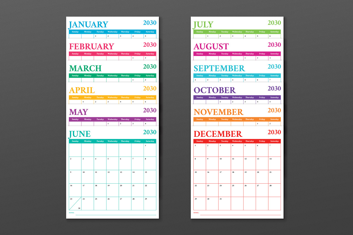 2030 12x12 COLOR Calendar Template, a Stationery Template by Running With Foxes (Photo 2 of 6)