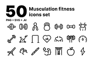 50 musculation fitness icons set, an Outline Icon by Icons Drop (Thumbnail 1 of 2)
