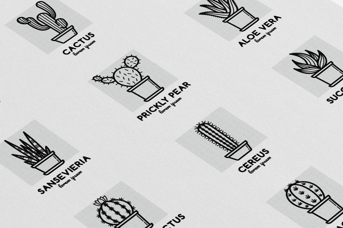 Succulents | 16 Thin Line Icons, an Outline Icon by Alex Blogoodf (Photo 7 of 9)