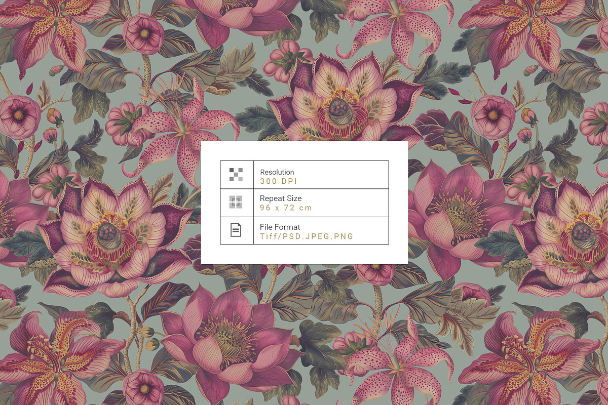 Exotic Blooms, Luxury Pattern Design, a Pattern Graphic by TSTUDIO (Photo 3 of 14)