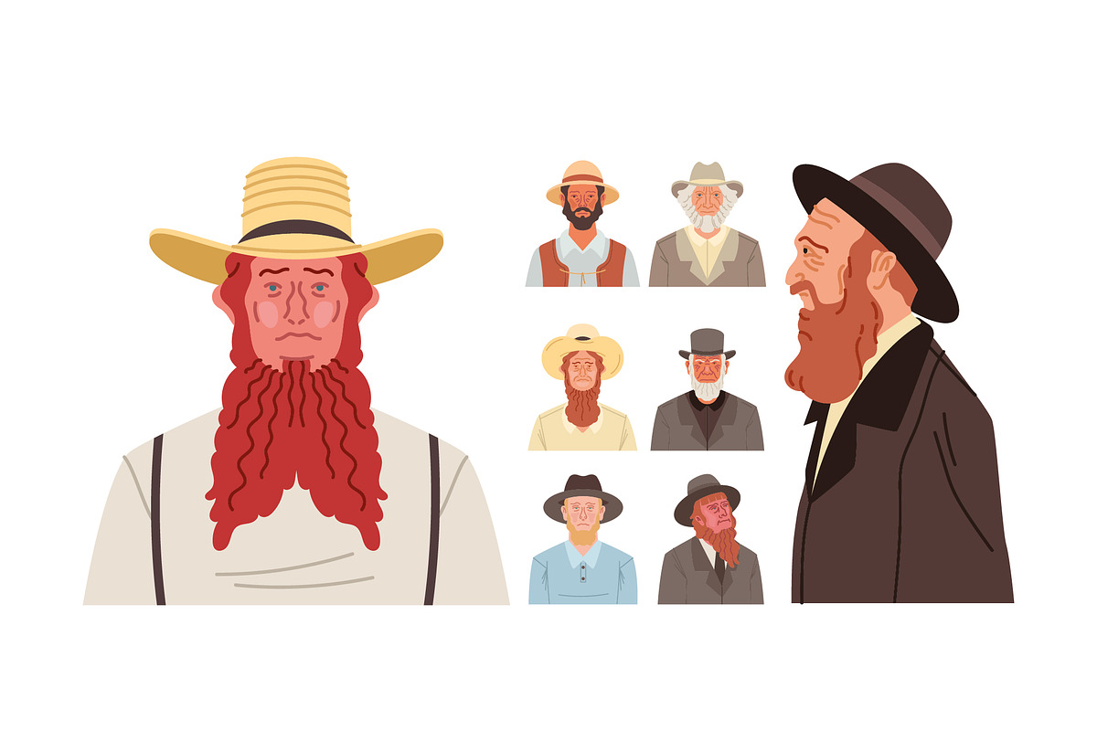 Amish People Illustration Set