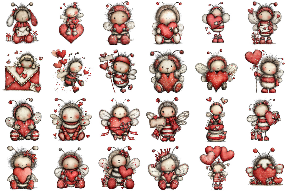 Whimsical Bee Mine Valentine Clipart, an Illustration by designcity5 (Photo 2 of 5)