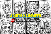 100 Adults Halloween Coloring Pages, a Person Illustration by Blue Digital Studio (Thumbnail 1 of 3)