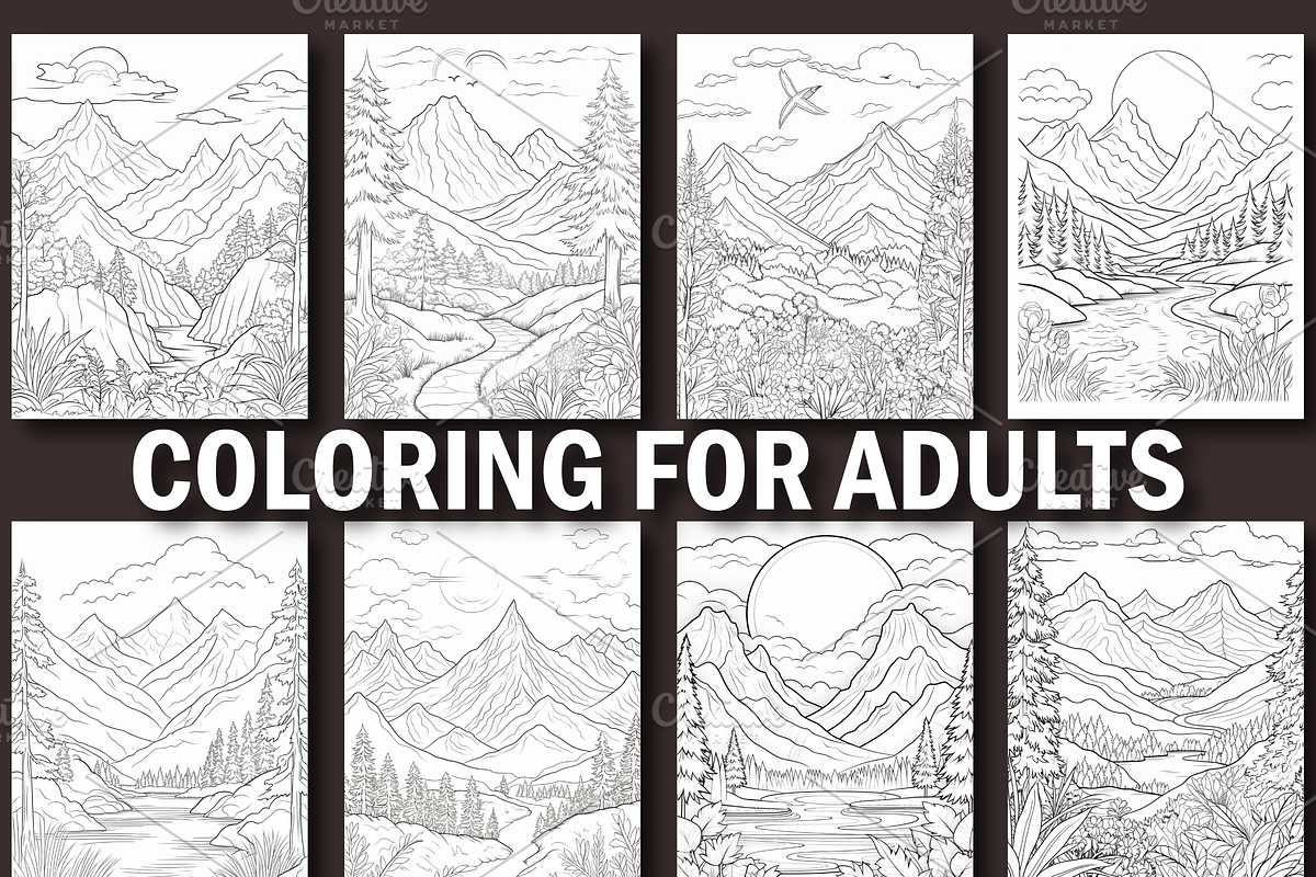 100 Mountain Coloring Page for Adult, a Stationery Template by Design Station (Photo 5 of 7)