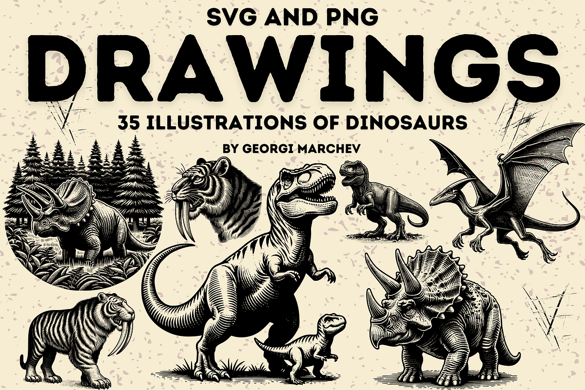 Dinosaurs Prehistoric Illustrations, an Animal Illustration by Ray Crimson