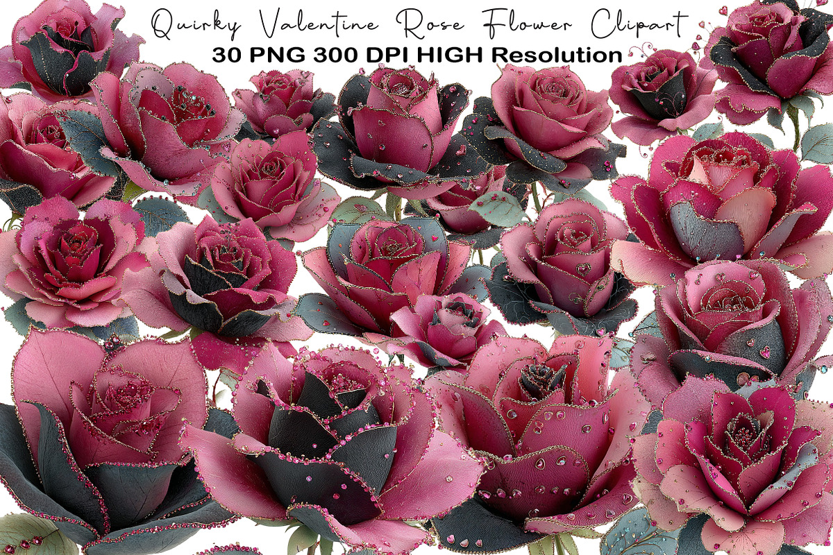 Quirky Valentine Rose Flower Clipart, an Illustration by Black Bird Studio (Photo 1 of 6)