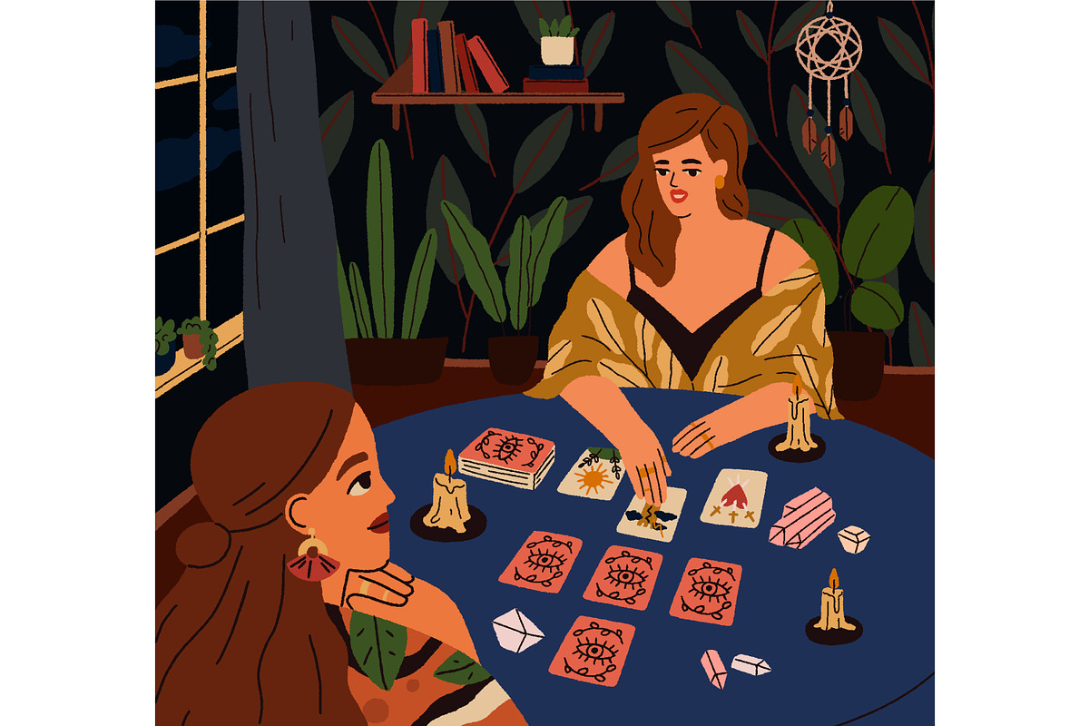 Women read tarot cards, predict fate, a Person Illustration by Good Studio (Photo 3 of 3)