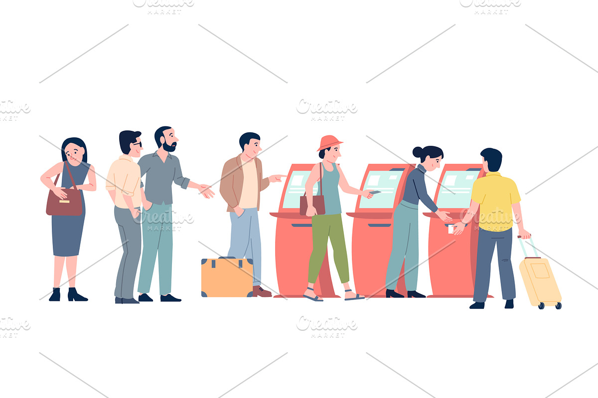 Crowd to payment terminals. People, a Finance Illustration by LadadikArt
