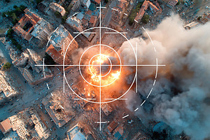 Explosive blast in urban center creates massive fire and devastation, a Background Photo by AlyaAnd