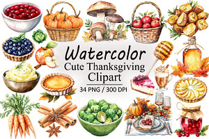 Cute Thanksgiving PNG Clipart Bundle, an Illustration by Design Market