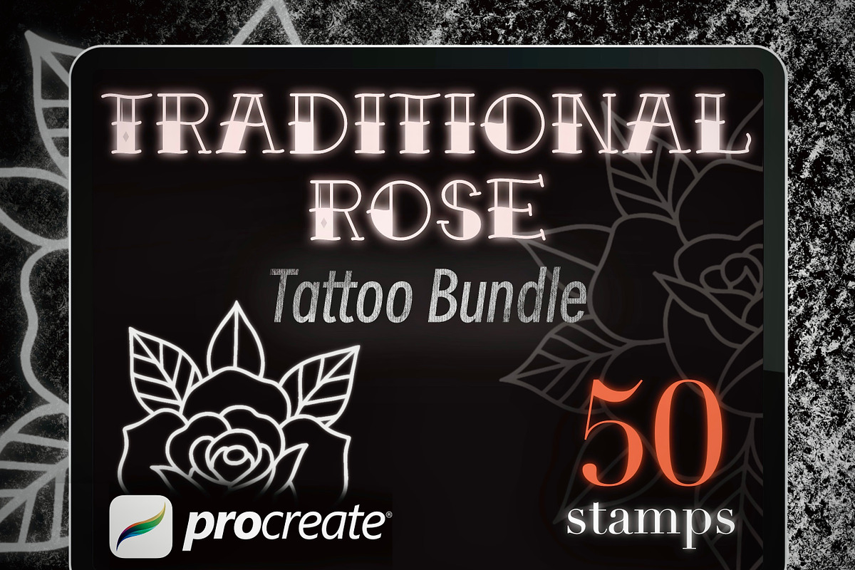 Traditional Rose Tattoo Stamps, a Brush Add-On by ProcreateInk (Photo 1 of 5)