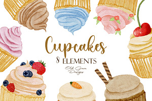 Watercolor Cupcake Clipart PNG