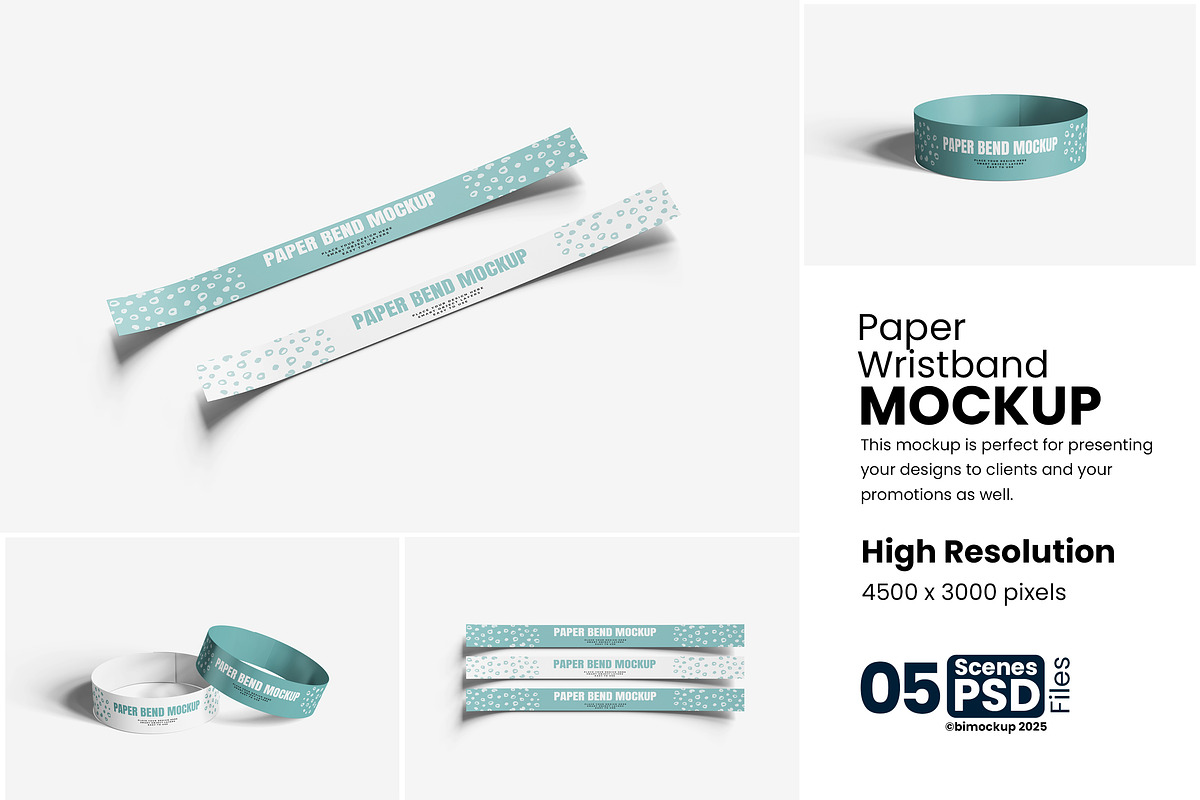 Paper Wristband Mockups, a Product Mockup by bimockup (Photo 1 of 6)