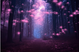 Eerie Pink Night Forest. Generate Ai