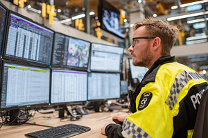 Police officer monitoring multiple s, a Photo by Pixeness Studio
