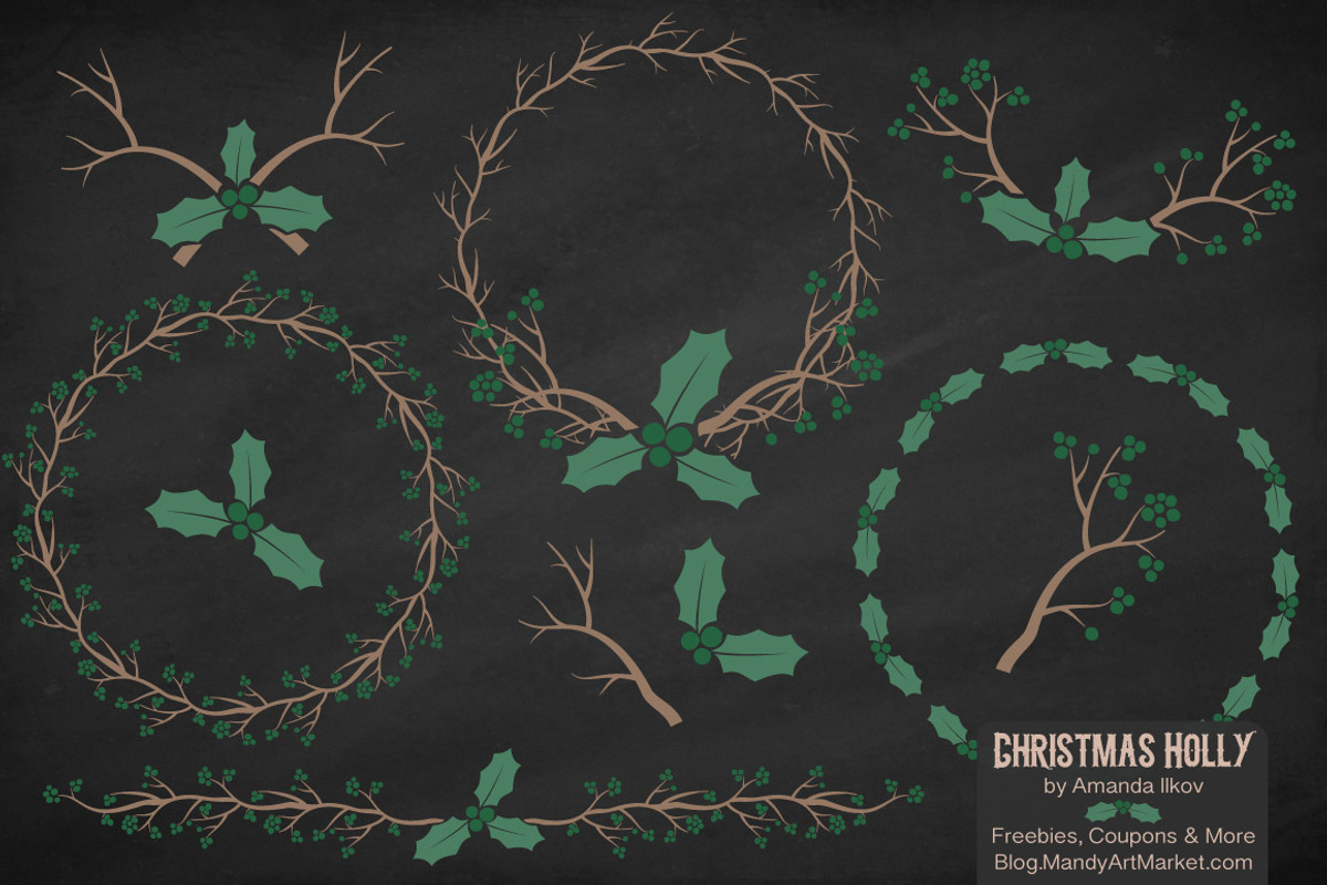 Emerald Holly Wreaths & Backgrounds, an Illustration by Amanda Ilkov (Photo 2 of 5)
