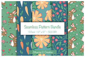 Cute Bunny & Floral Seamless Pattern