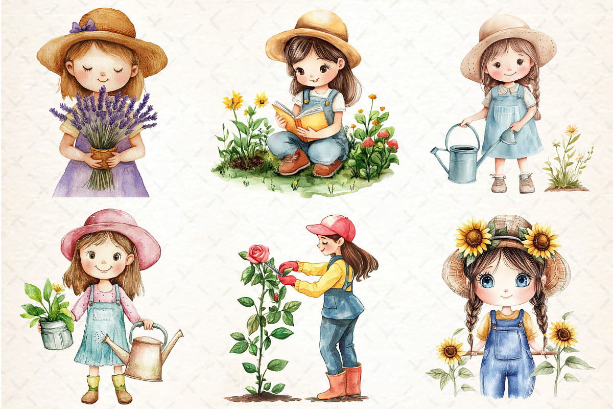 Cute Girl Gardener Cliparts, an Illustration by DreamCafeArt (Photo 4 of 9)