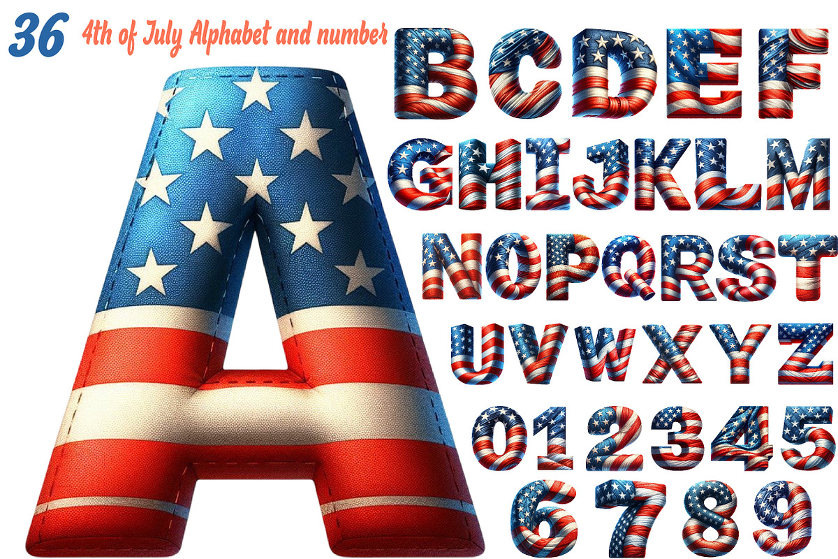 4th July Alphabet & Number Font Bund, an Illustration by DreamCafeArt (Photo 1 of 7)