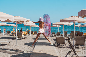 Girl running to the beach with swim, a Sports & Recreation Photo by HalfPoint
