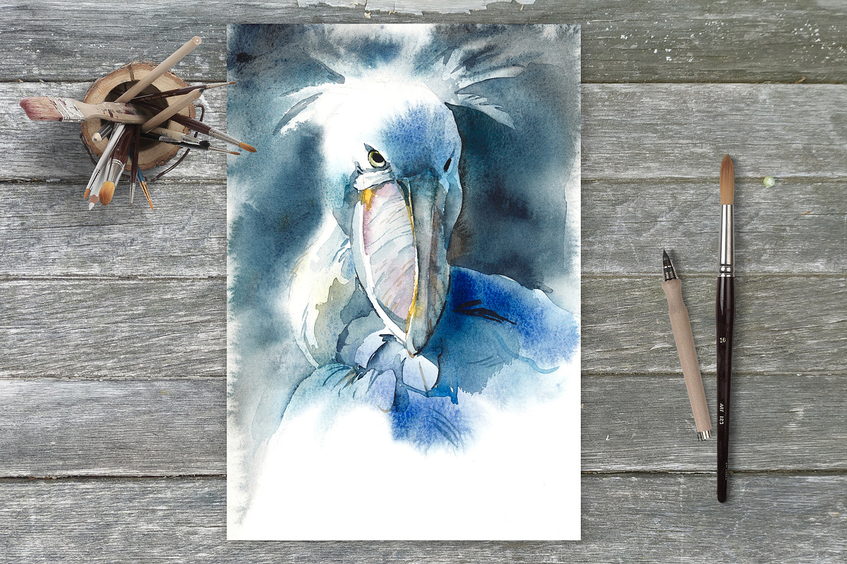 Watercolor Sketches Shoebill, an Animal Illustration by Budogoshch (Photo 6 of 6)