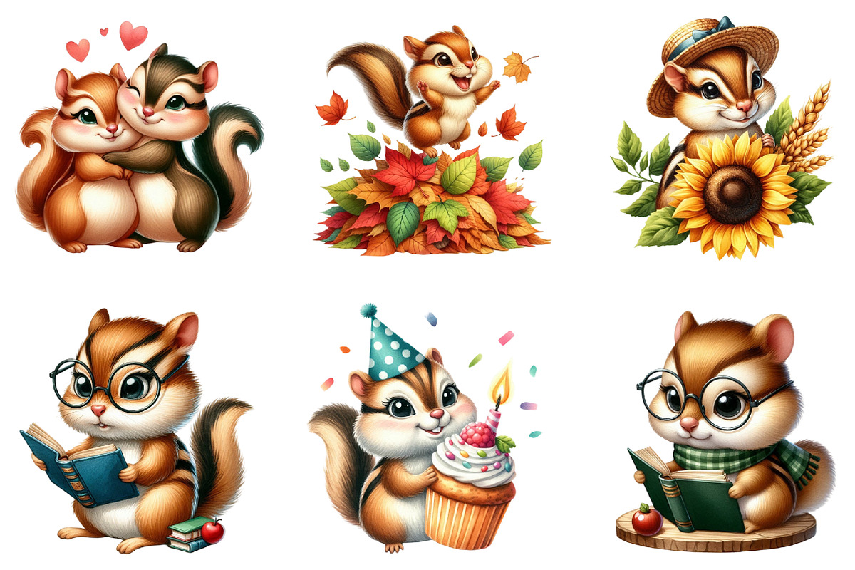Watercolor Cute Chipmunks Clipart, an Illustration by DreamArtGraphic (Photo 3 of 5)