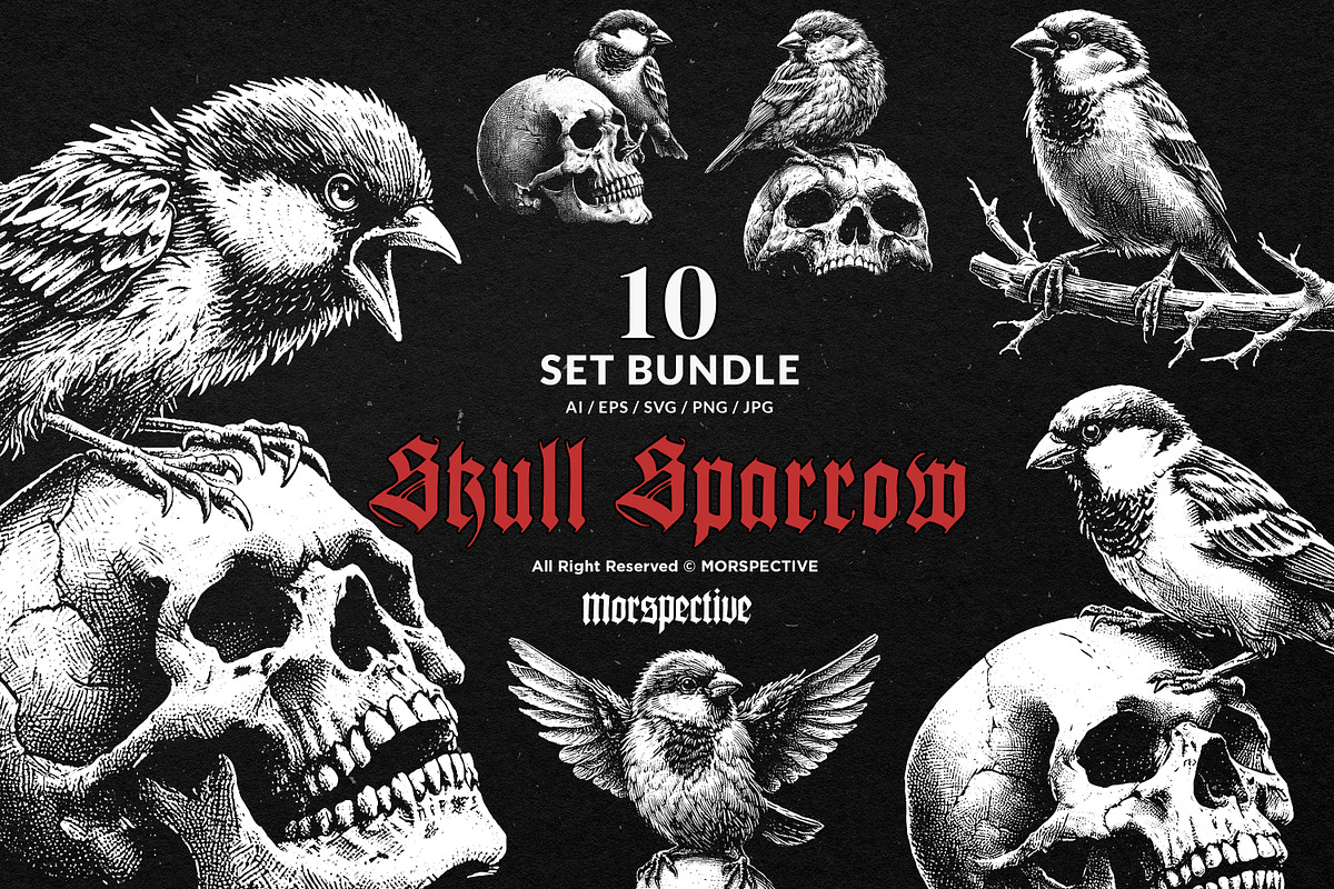 10 Bundle Dark Art Sparrow Bird, an Illustration by Morspective (Photo 1 of 7)