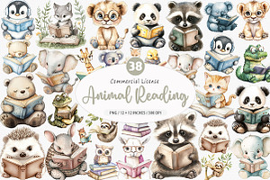 Pastel Animal Reading Clipart PNG, an Illustration by SinaCreation