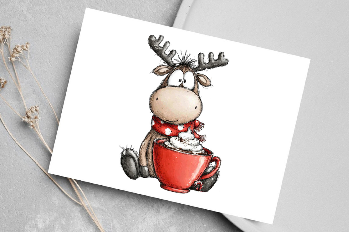 Quirky Funny Christmas Reindeer, an Illustration by Canvas Craft (Photo 5 of 8)