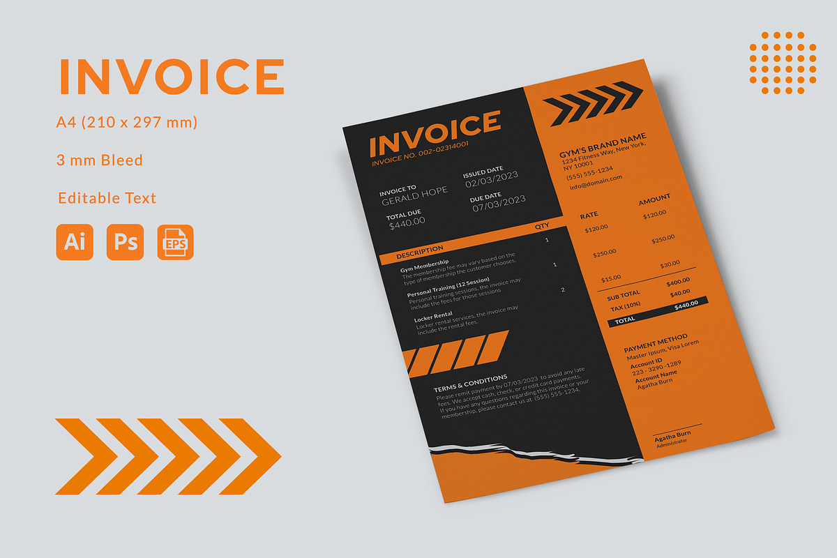 Gym Center - Invoice Template, a Print Template by StreaksideStd (Photo 1 of 3)