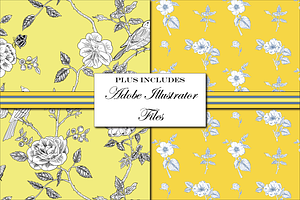 Toile De Jouy Patterns Yellow & Blue