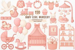 Newborn Baby Girl Nursery Clipart, an Object Illustration by SugarCloudStudioArt