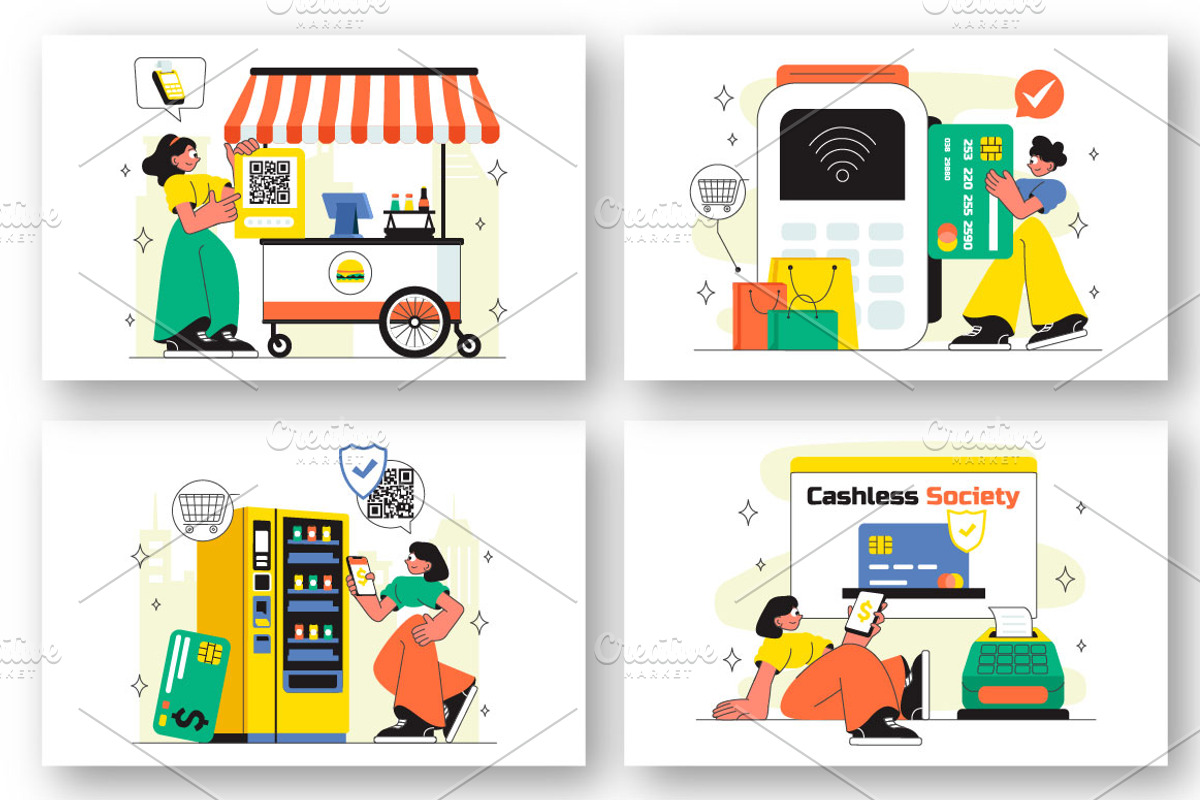 10 Cashless Society Illustration, a Finance Illustration by denayunebgt (Photo 2 of 4)