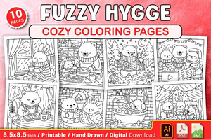 Fuzzy Hygge Cozy Coloring Pages, an Animal Illustration by Ink Gallery