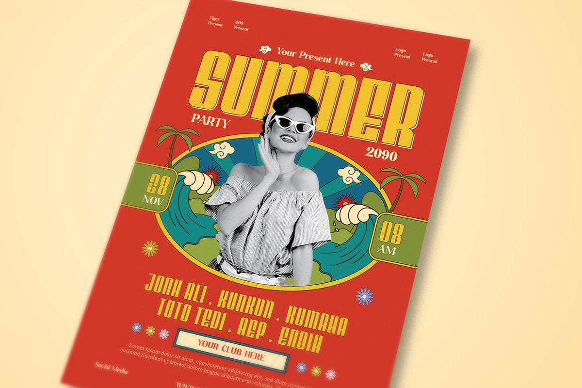 Retro Summer Music Festival Flyer, a Flyer Template by megarez (Photo 3 of 3)