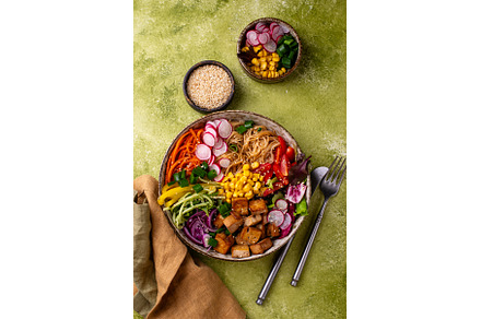 Vegan healthy poke bowl with tofu