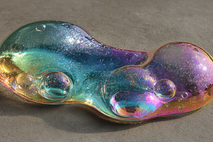 Iridescent glitter slime blob on gre, an Abstract Photo by Pixeness Studio