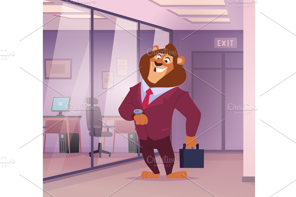 Businessman. lion boss standing in, an Animal Illustration by Onyx