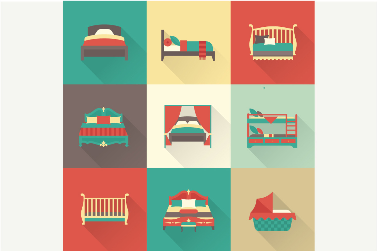Bed flat icons