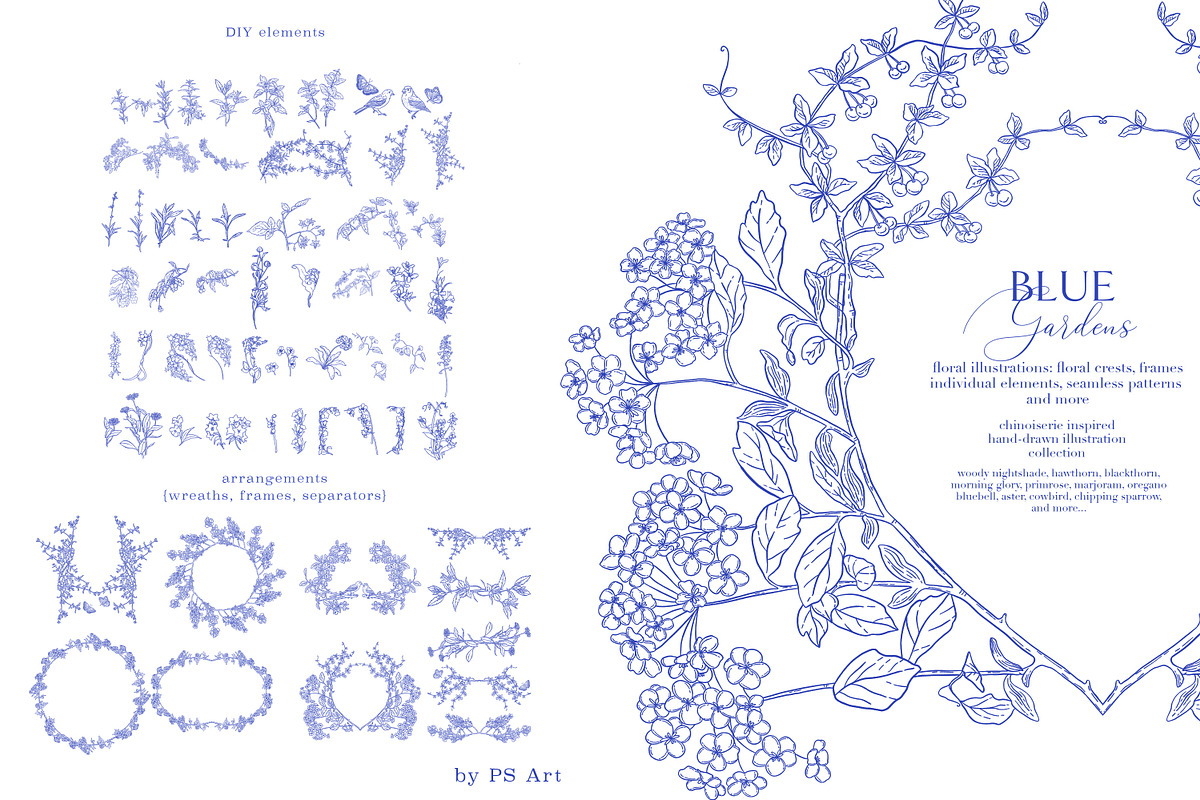 Blue Gardens Chinoiserie set, a Texture Illustration by Patishop Art (Photo 9 of 11)