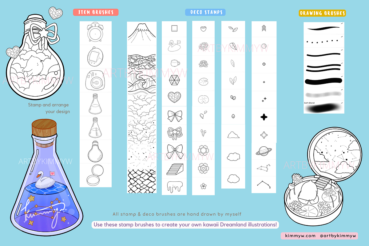 Procreate Kawaii Dreamland Brushes, a Brush Add-On by Artbykimmyw (Photo 2 of 11)