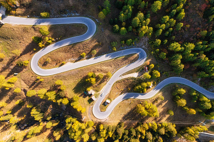 Aerial view on the road and forest, a Transportation Photo by Landscape and travel